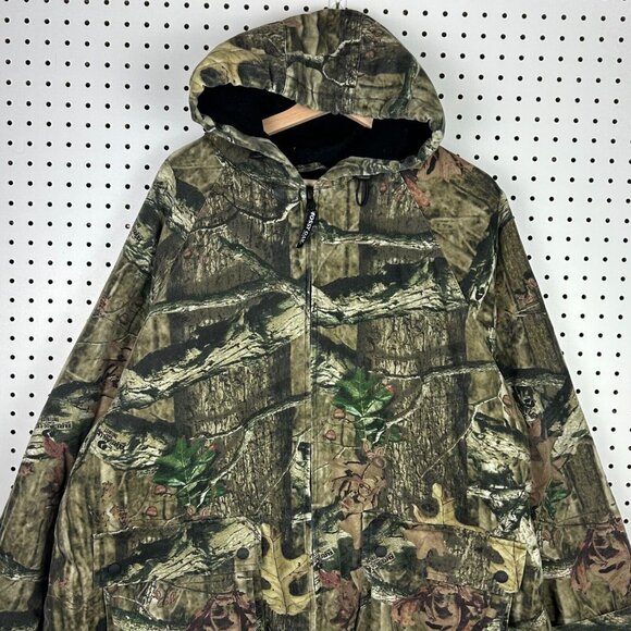 Vintage Mossy Oak Camo Jacket Sz XXL Break Up Full Zip Bomber Lined 90s w/ Hood - Picture 1 of 9